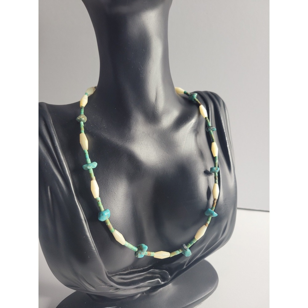 Blue Howlite & White‎ Bead Necklace Southwestern Boho Beaded Strand Earthy